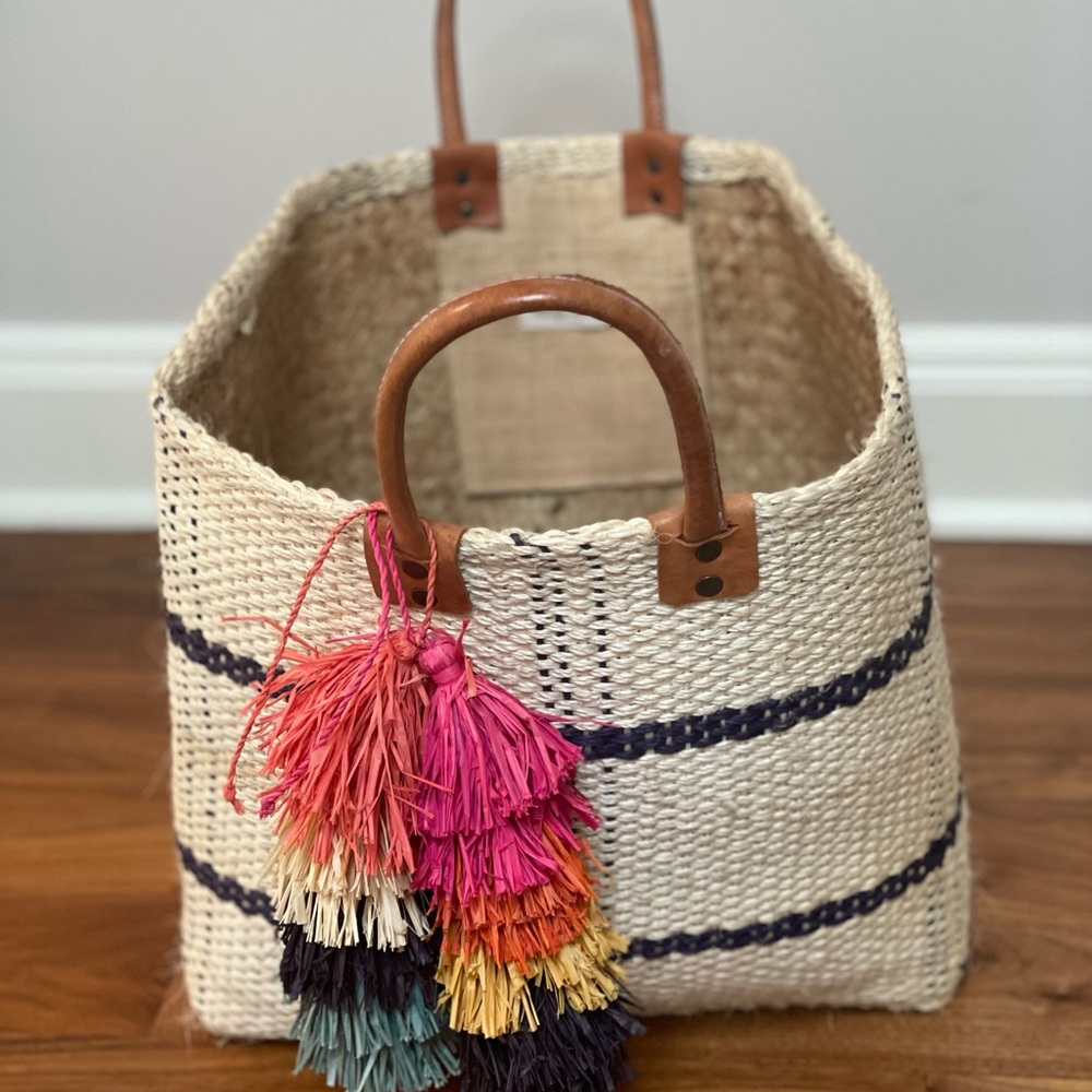 Cream and Brown Tote Bag with Leather Handles